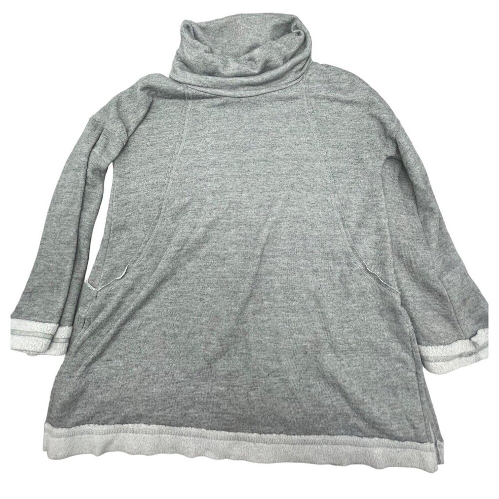 caslon mid wide sleeve turtle neck sweatshirt gray pleated slit bottom polyester